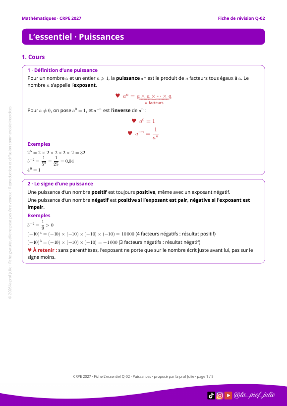 Aperçu de la première page de la fiche Puissances